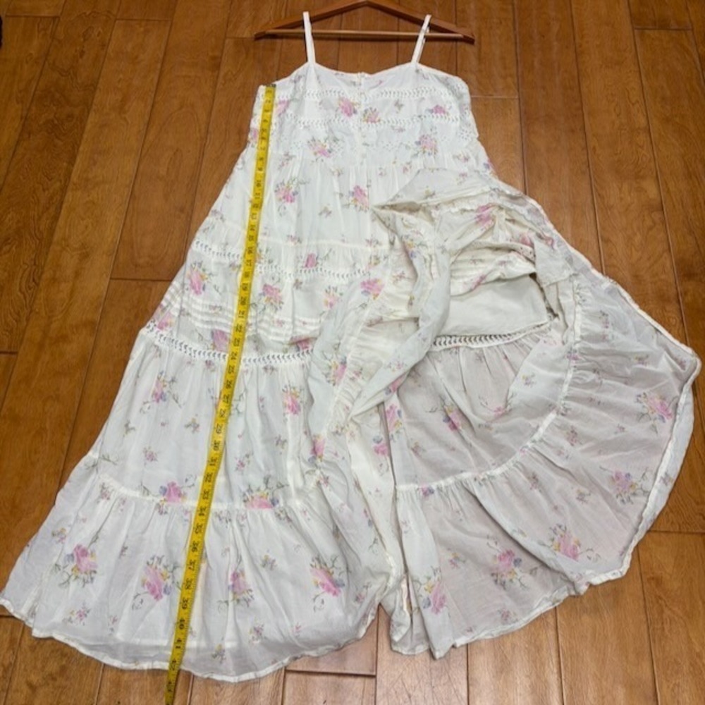 Womens Cottage Floral Maxi Dress Size M Garden Party Ethereal Fairy Tiered Lace - Picture 7 of 12
